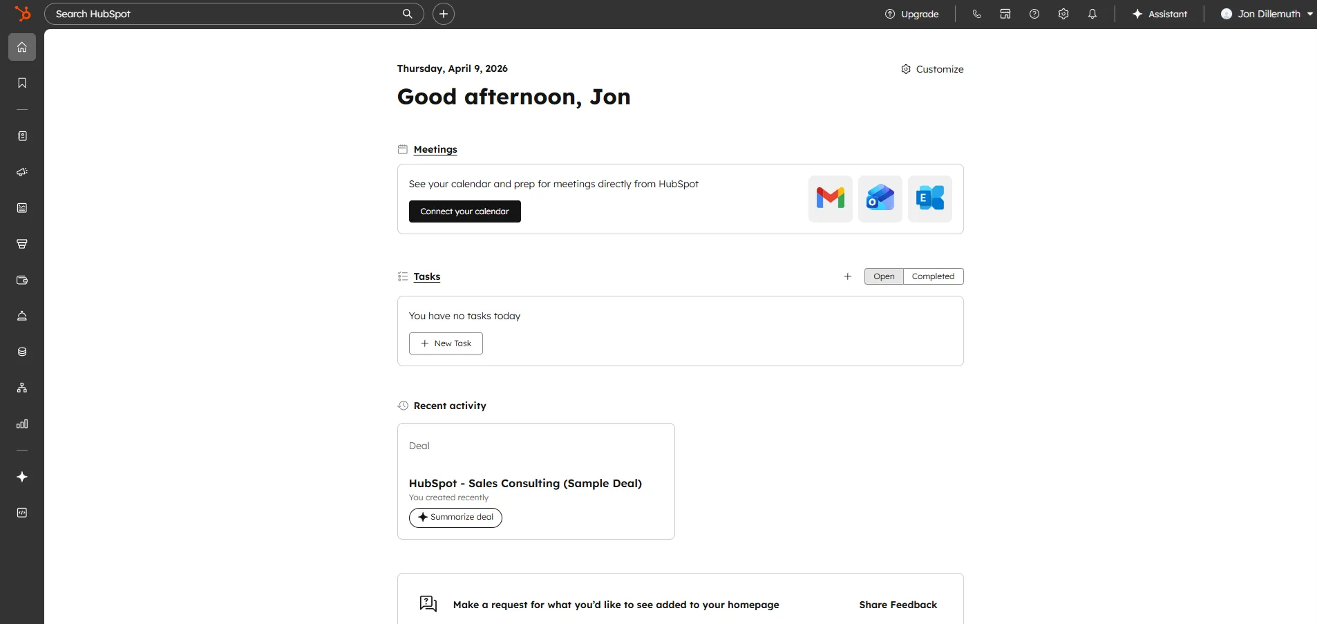 Skärmbild av användargränssnittet i HubSpot CRM